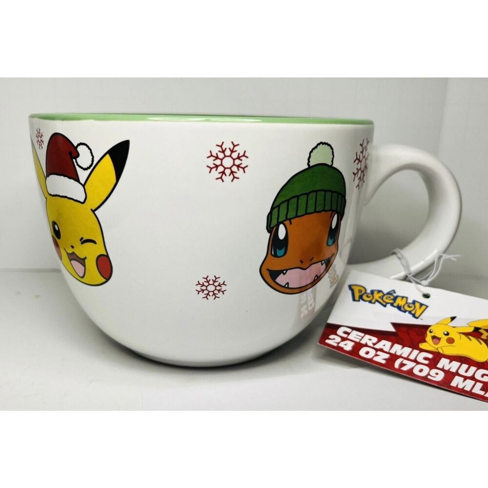 24 oz Pokemon Christmas Ceramic Mug - Pikachu - Charmander - Squirtle - NWT‎